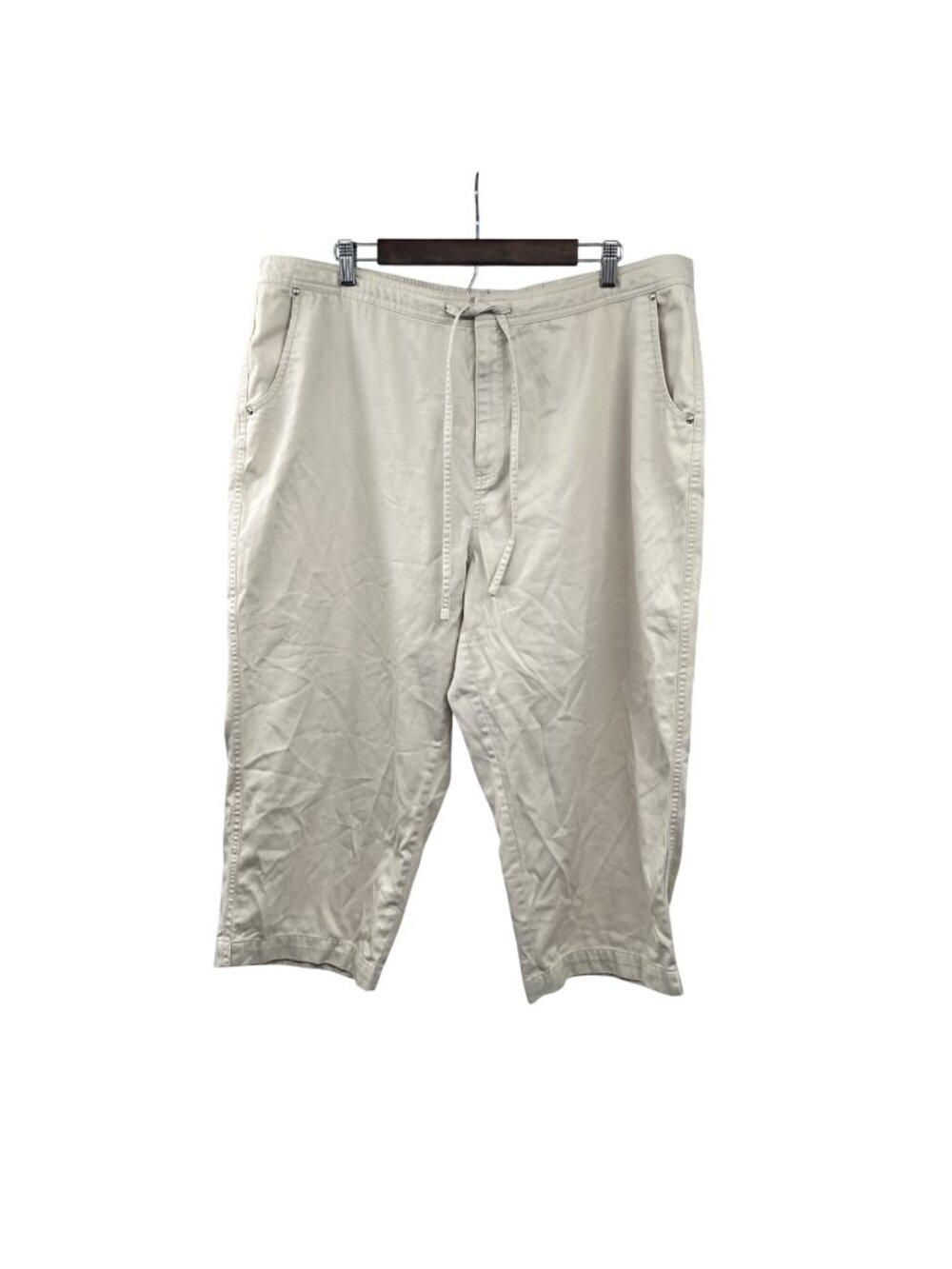 Croft & Barrow Womens Cropped Pant Straight Leg Drawstring Zip Cream Size 20W